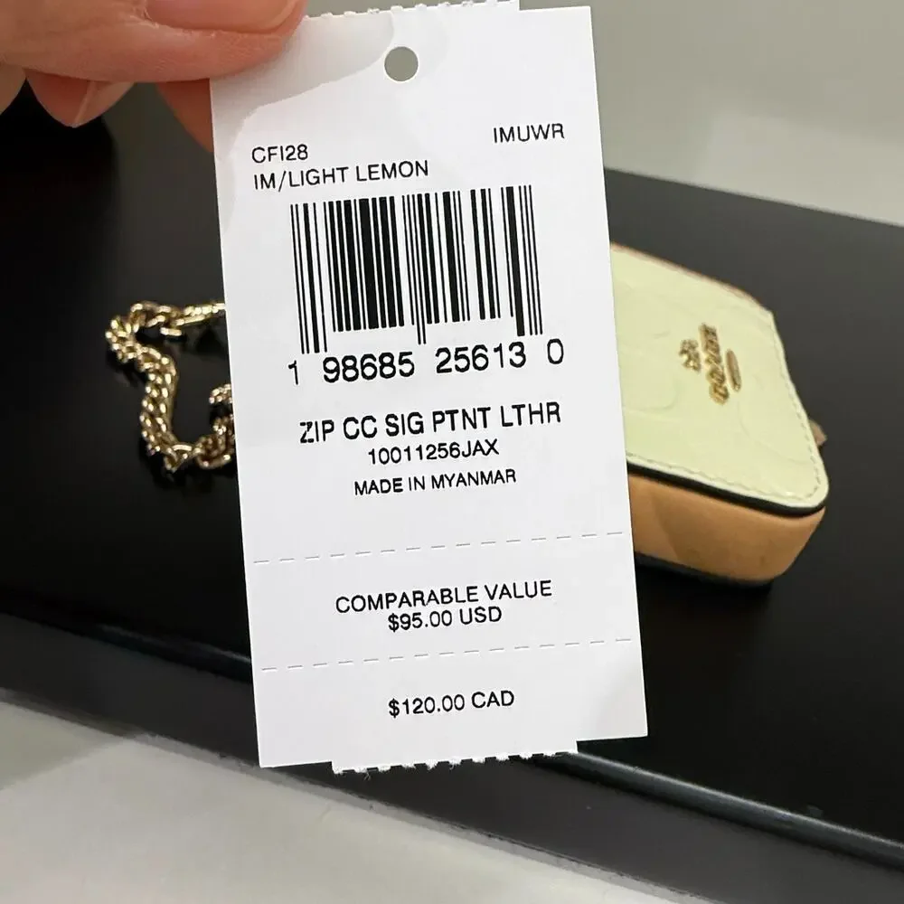 Coach Zip Card Case In Signature Leather With Charm CFI28 Gold/Light Lemon